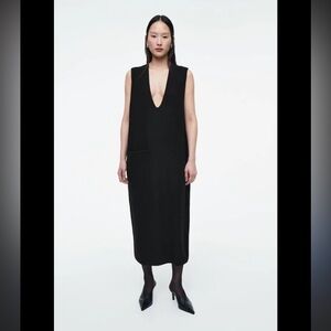 Cos Boiled Wool Dress maxi pocket v neck $158 contemporary party evening sleek